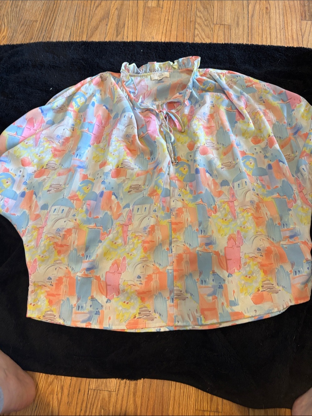 entro Pastel Watercolor Tie-Neck Blouse - Pink, Blue & Yellow